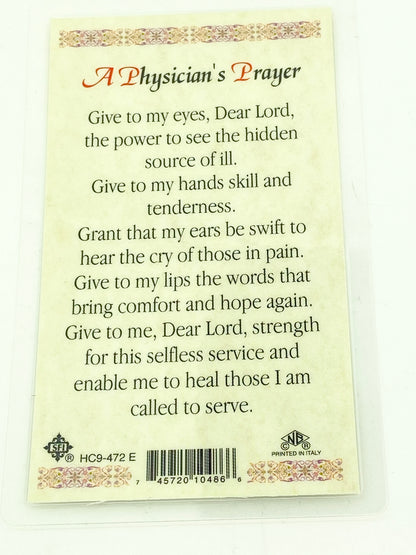 Physicians Prayer  Laminated Holy Card (Plastic Covered) - Unique Catholic Gifts