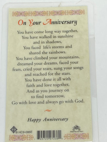 Anniversary Laminated Holy Card (Plastic Covered) - Unique Catholic Gifts