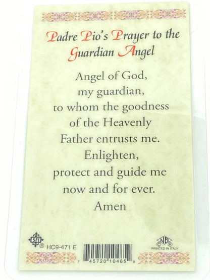 Padre Pio's  Guardian Angel Prayer Laminated Holy Card (Plastic Covered) - Unique Catholic Gifts