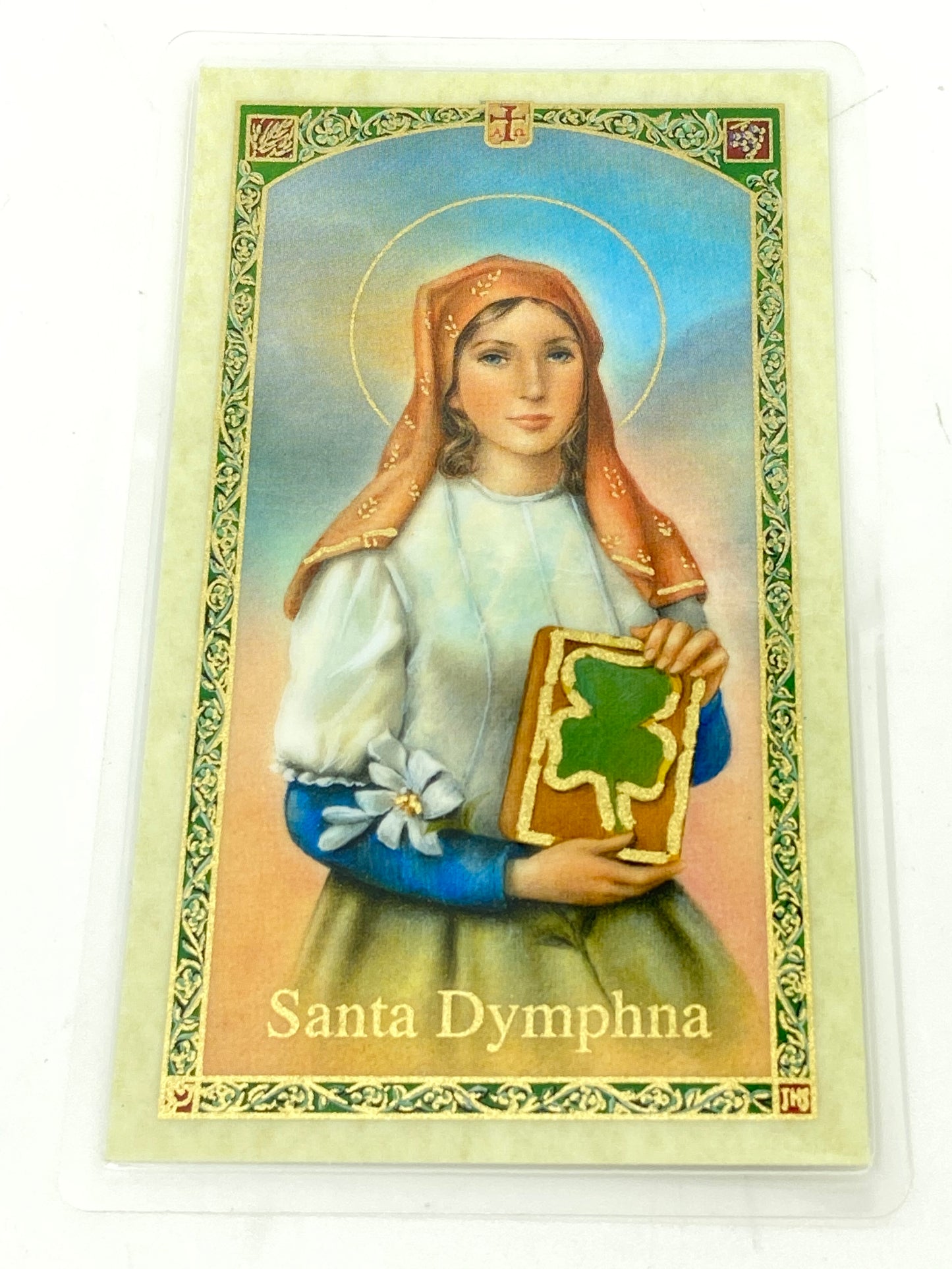 Santa Dymphna Tarjeta Sagrada laminada (Cubierta de Plástico) - Unique Catholic Gifts