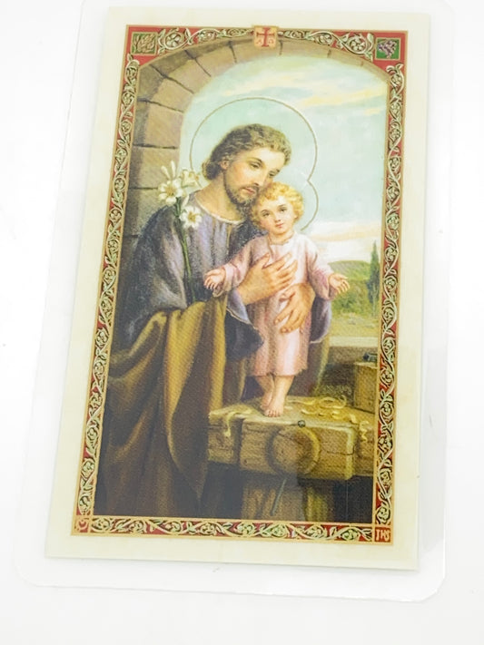 San Jose Tarjeta Sagrada laminada (Cubierta de Plástico) - Unique Catholic Gifts