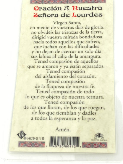 Nuestra Senora de Lourdes Tarjeta Sagrada laminada (Cubierta de Plástico) - Unique Catholic Gifts