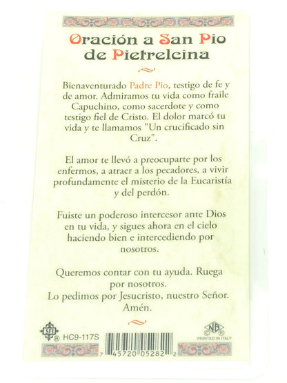 San Padre Pio de Pieltrecina Tarjeta Sagrada laminada (Cubierta de Plástico) - Unique Catholic Gifts