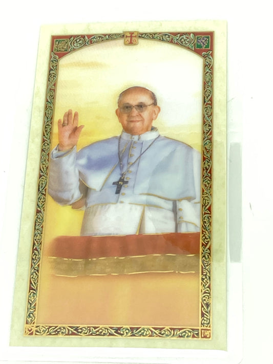 Papa Franciso Tarjeta Sagrada laminada (Cubierta de Plástico) - Unique Catholic Gifts