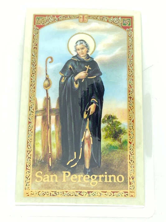 San Peregrino Tarjeta Sagrada laminada (Cubierta de Plástico) - Unique Catholic Gifts