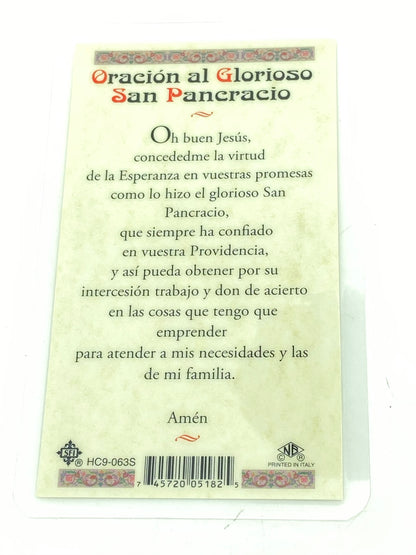 San Pancrasio Tarjeta Sagrada laminada (Cubierta de Plástico) - Unique Catholic Gifts