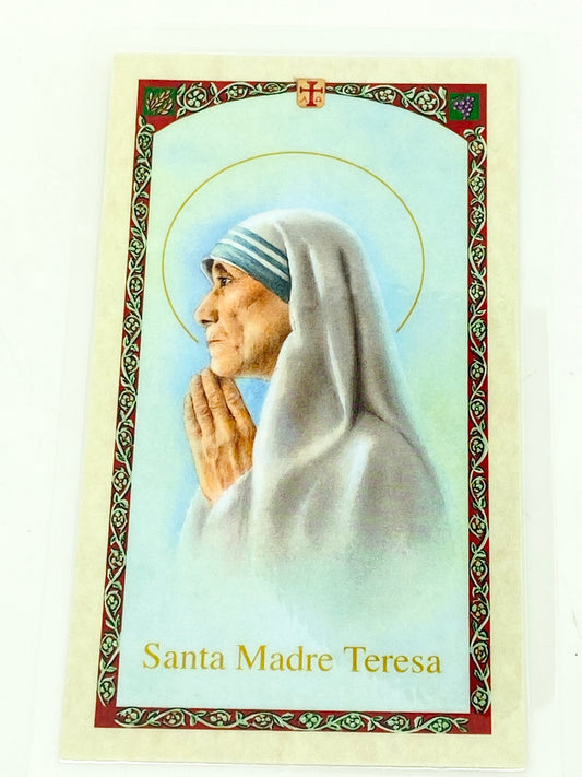 Santa Madre Teresa Tarjeta Sagrada laminada (Cubierta de Plástico) - Unique Catholic Gifts