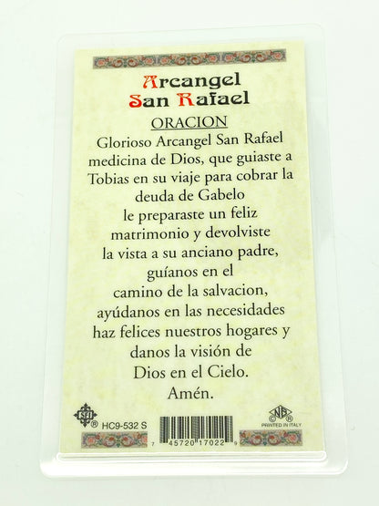 Arcangel San Rafael Tarjeta Sagrada laminada (Cubierta de Plástico) - Unique Catholic Gifts