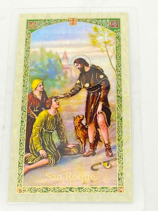 San Roque Tarjeta Sagrada laminada (Cubierta de Plástico) - Unique Catholic Gifts