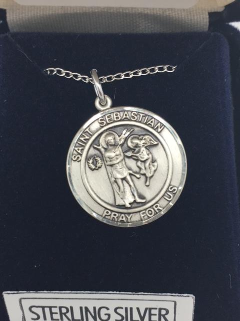 Sterling Silver St. Sebastian Round Medal with 18" chain - Unique Catholic Gifts