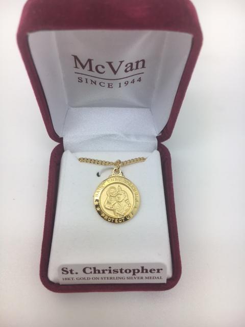 Gold over Sterling Silver  St Christopher (5/8") on 18 inch Chain. - Unique Catholic Gifts