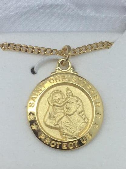 Gold over Sterling Silver  St Christopher (5/8") on 18 inch Chain. - Unique Catholic Gifts