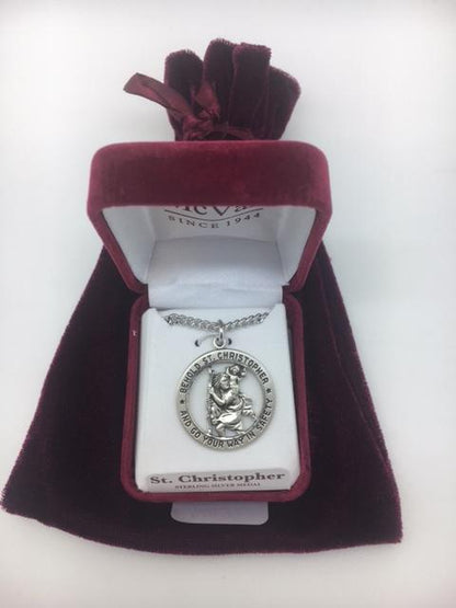 Sterling Silver 1" St Christopher on 24" Chain. - Unique Catholic Gifts