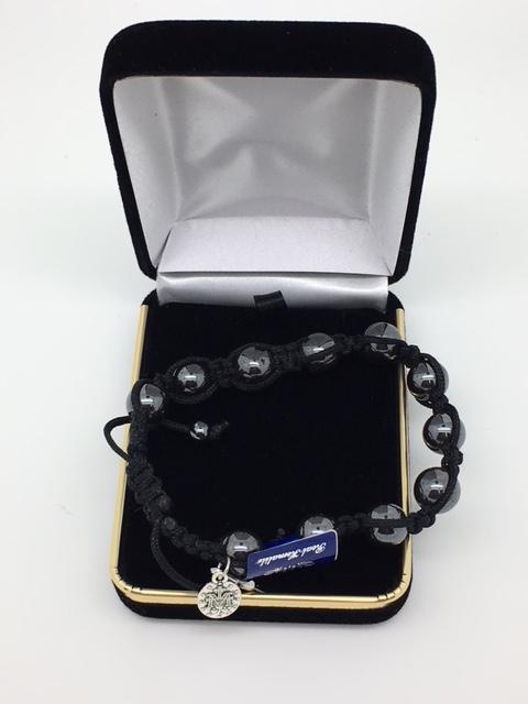 Black Cord and Hematite Beads Bracelet with Miraculous Medal and Cross - Unique Catholic Gifts