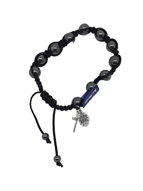 Black Cord and Hematite Beads Bracelet with Miraculous Medal and Cross - Unique Catholic Gifts