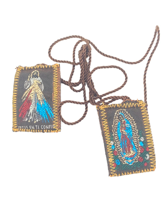 Brown Scapular with Our Lady of Guadalupe/Divine Mercy - Unique Catholic Gifts