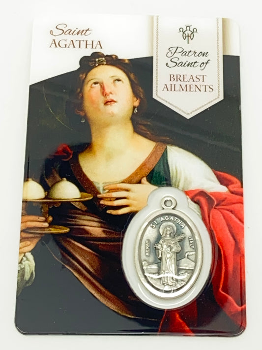 Saint Agatha Holy Card with Medal - Unique Catholic Gifts