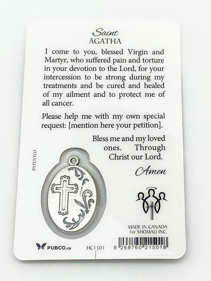 Saint Agatha Holy Card with Medal - Unique Catholic Gifts