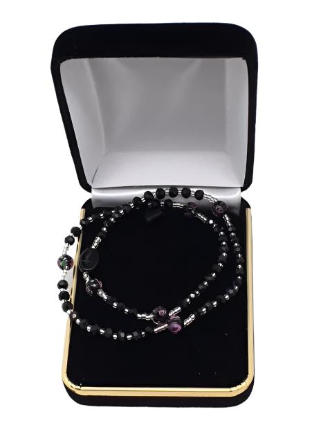 Black Genuine Crystal Twist Rosary Bracelet (4mm) - Unique Catholic Gifts