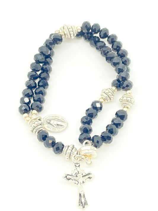 Black Crystal Wrist Rosary - Unique Catholic Gifts