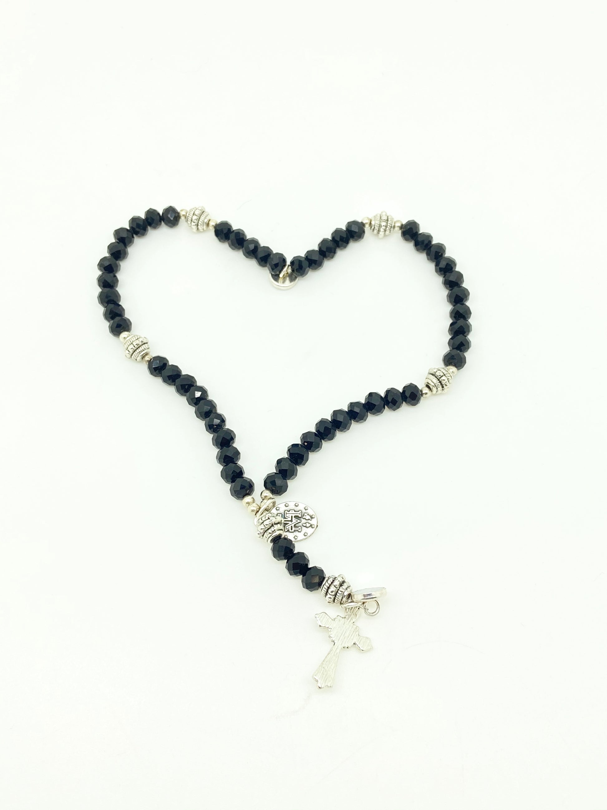 Black Crystal Wrist Rosary - Unique Catholic Gifts