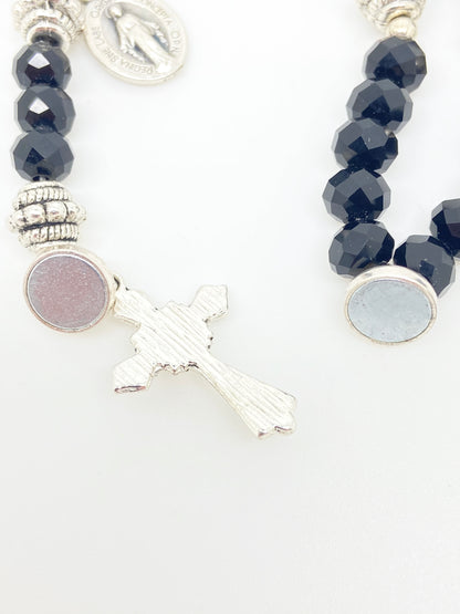 Black Crystal Wrist Rosary - Unique Catholic Gifts