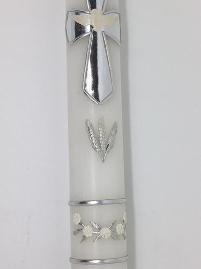 Holy Spirit Dove Baptism Candle Silver 12" - Unique Catholic Gifts