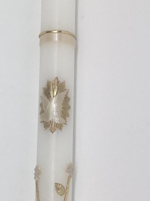 Gold Holy Spirit and Flowers Baptism Candle  (10") - Unique Catholic Gifts