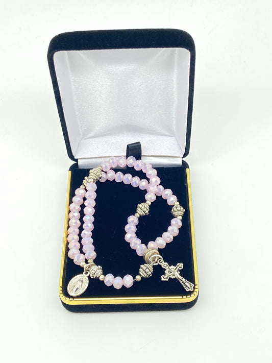 Rose Water Pink Crystal Wrist Rosary - Unique Catholic Gifts