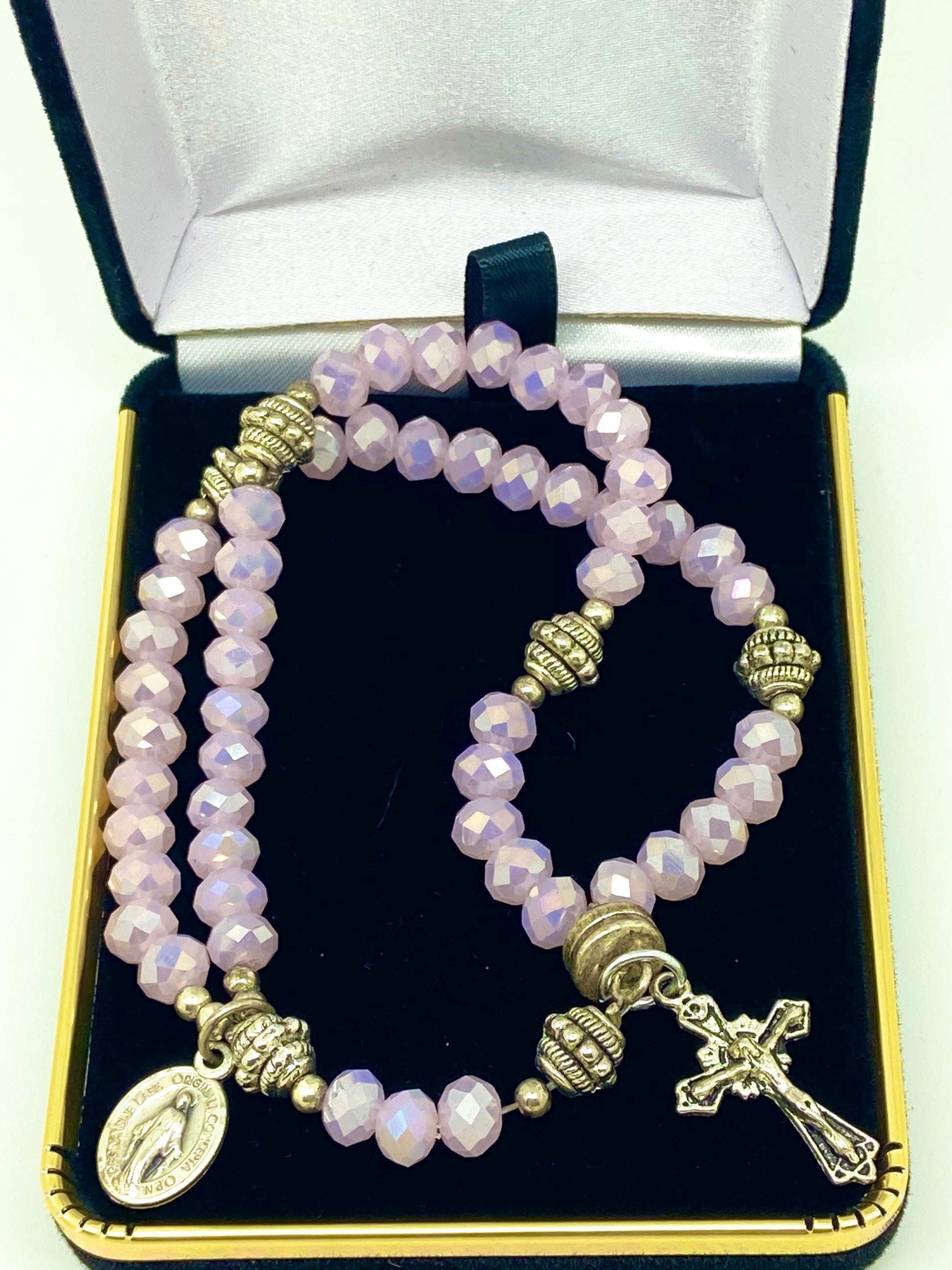 Rose Water Pink Crystal Wrist Rosary - Unique Catholic Gifts