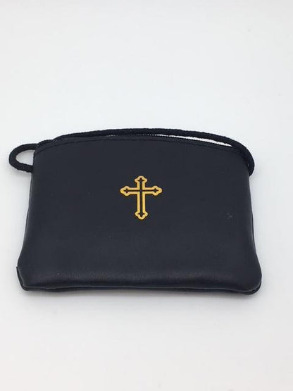 Black Leather Pyx Burse with string. (Medium) (4" x 3 1/4") - Unique Catholic Gifts