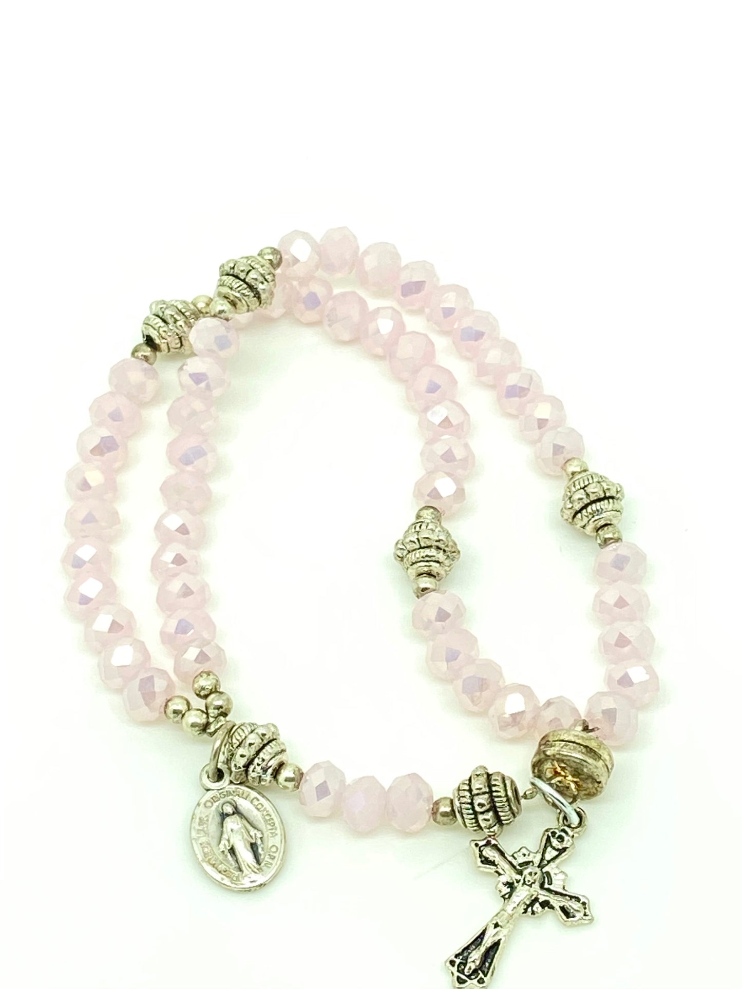 Rose Water Pink Crystal Wrist Rosary - Unique Catholic Gifts