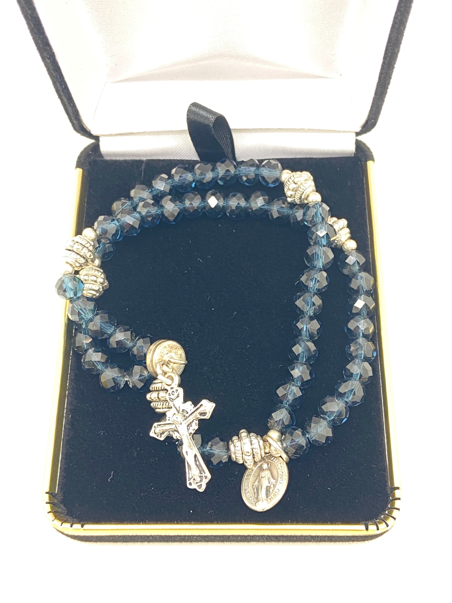 Midnight Blue Crystal Wrist Rosary - Unique Catholic Gifts