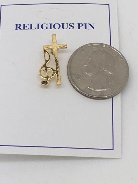 Cross with Music Note Clef Pin (Gold Plated) - Unique Catholic Gifts