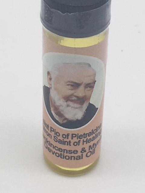 St. Padre Pio Devotional Oil .25 oz Frankincense & Myrrh Scent - Unique Catholic Gifts