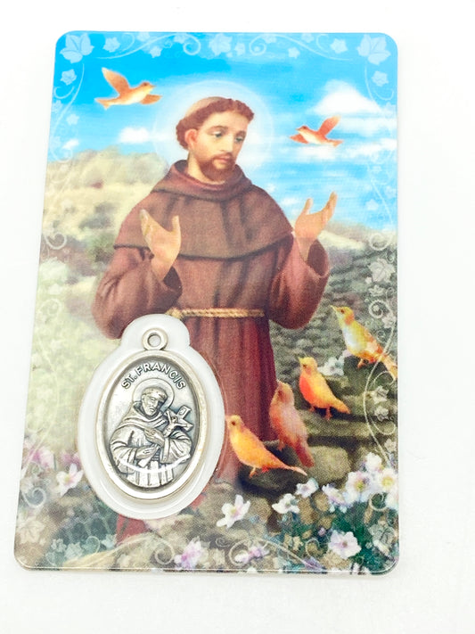 San Francisco de Asis Tarjeta de Oración con Medalla - Unique Catholic Gifts