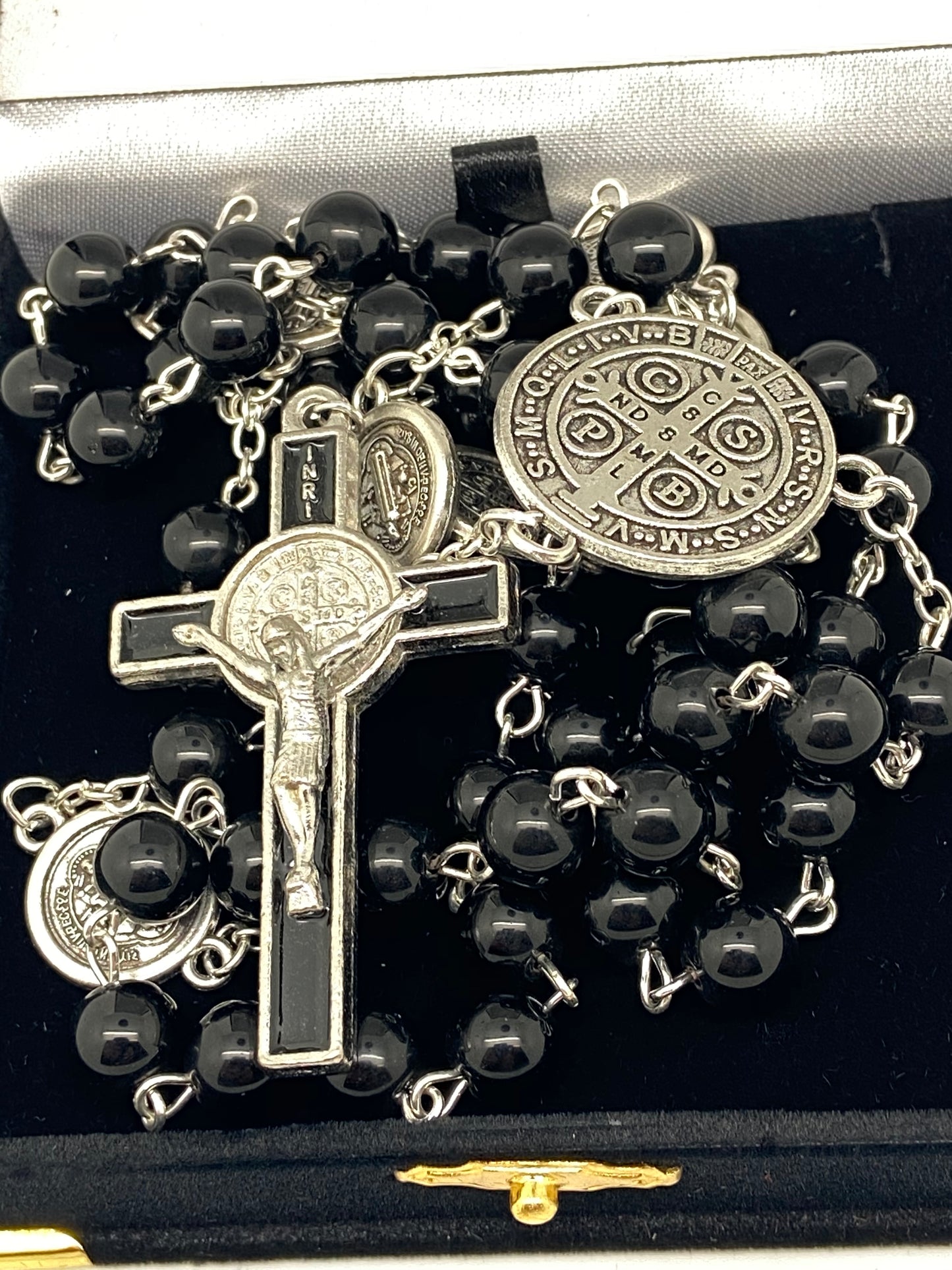 Black Onyx Bead Benedict Rosary - Unique Catholic Gifts