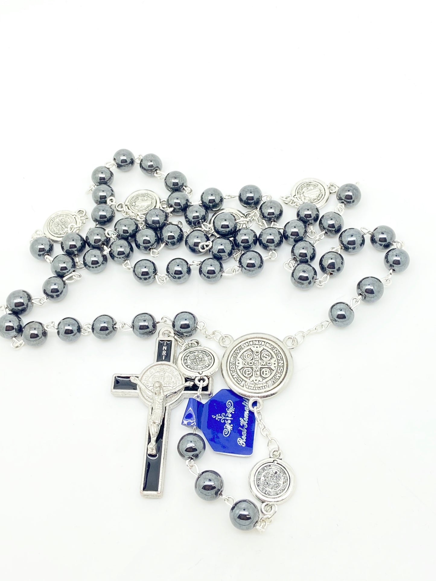 St. Benedict Hematite Rosary (8mm) - Unique Catholic Gifts