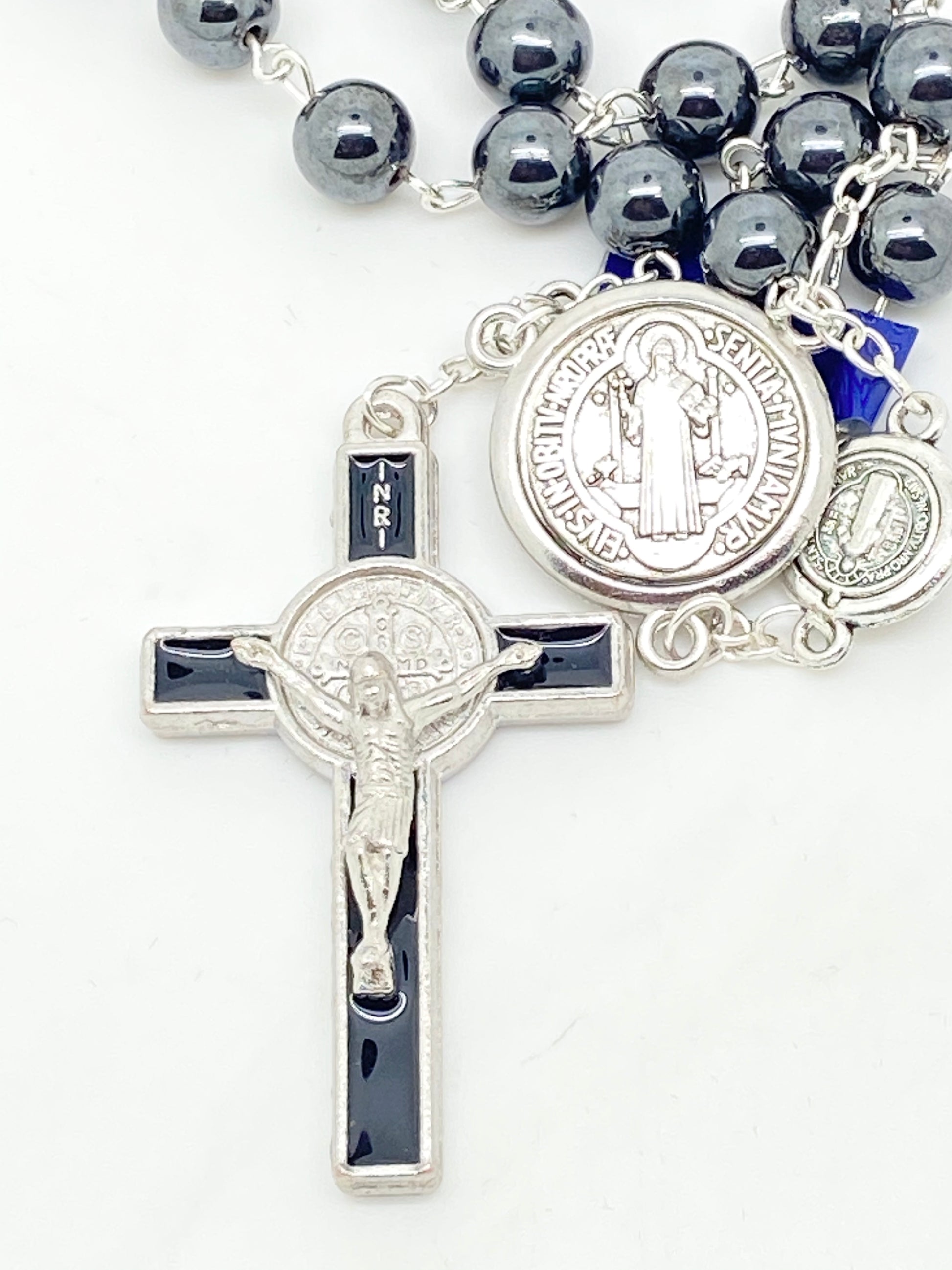 St. Benedict Hematite Rosary (8mm) - Unique Catholic Gifts