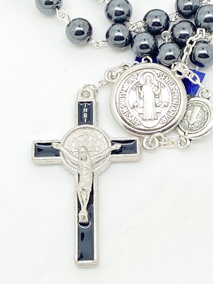 St. Benedict Hematite Rosary (8mm) - Unique Catholic Gifts