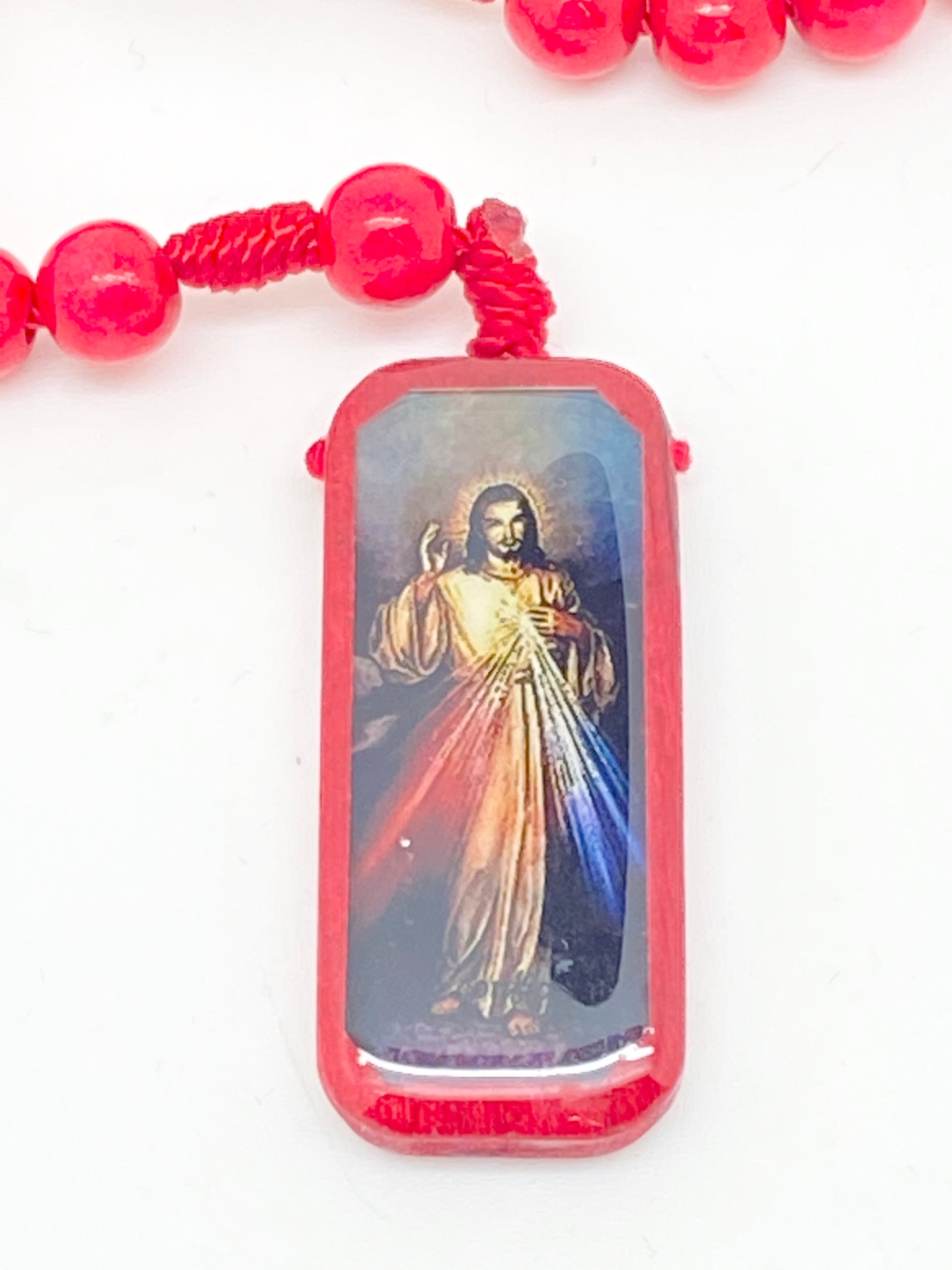 Red Divine Mercy Wood Rosary - Unique Catholic Gifts