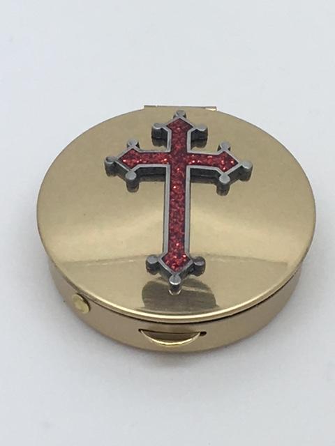 Pyx Red Epoxy Cross on Brass (2") Med - Unique Catholic Gifts