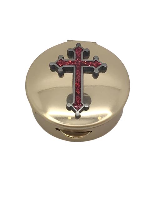 Pyx Red Epoxy Cross on Brass (1 1/2") small - Unique Catholic Gifts