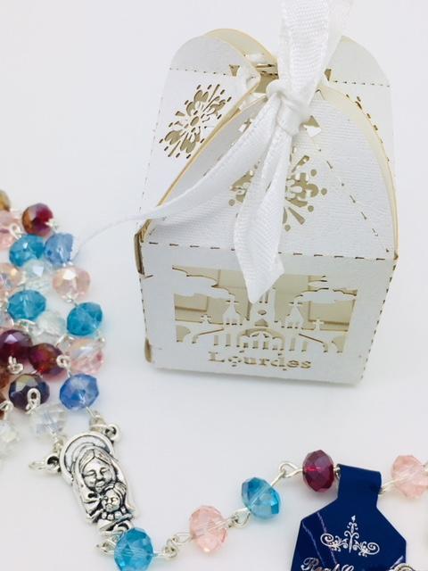 Our Lady of Lourdes Handmade Unique greatly detailed Box and Rosary. - Unique Catholic Gifts