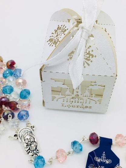 Our Lady of Lourdes Handmade Unique greatly detailed Box and Rosary. - Unique Catholic Gifts