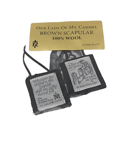 Brown Scapular Wool with Pamphlet. - Unique Catholic Gifts