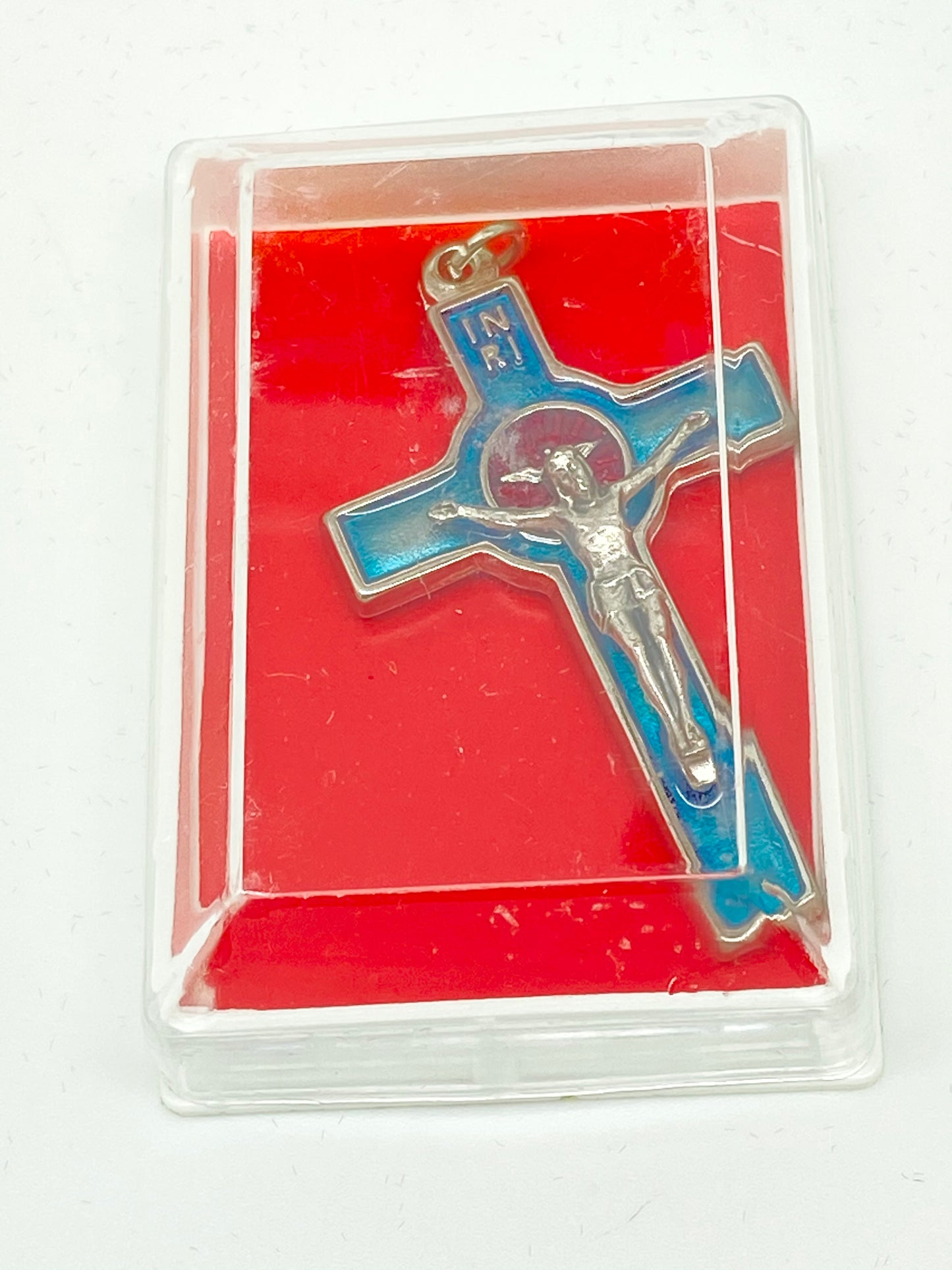 Blue Enamel Holy Spirit Crucifix 2" - Unique Catholic Gifts