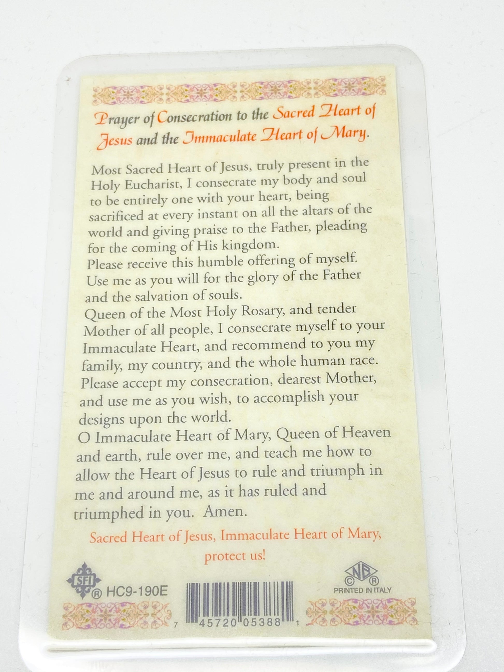 The Sacred Hearts Laminated Holy Card (Plastic Covered) - Unique Catholic Gifts