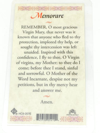 Memorare Laminated Holy Card (Plastic Covered) - Unique Catholic Gifts