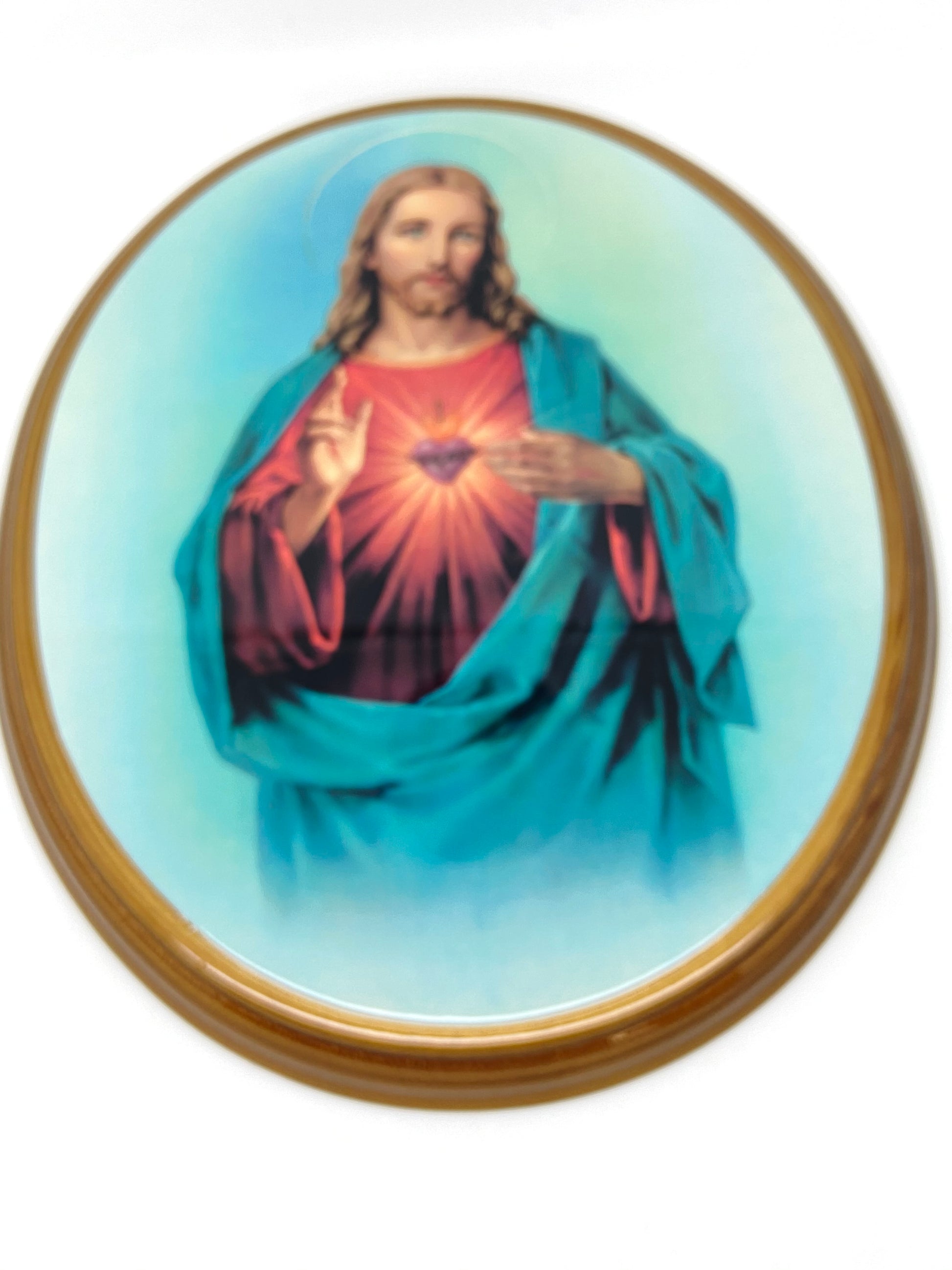 Sacred Heart of Jesus Oval Wood Plaque 10" - Unique Catholic Gifts